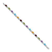 Load image into Gallery viewer, 14k White Gold Complete Diamond and Oval Garnet/Swiss Blue Topaz/Citrine/Amethyst/Peridot Floral 7 inch Rainbow Bracelet
