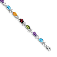 Load image into Gallery viewer, 14k White Gold Complete Diamond and Oval Garnet/Swiss Blue Topaz/Citrine/Amethyst/Peridot Floral 7 inch Rainbow Bracelet
