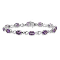 Load image into Gallery viewer, 14k White Gold Complete Oval Amethyst and Diamond Fancy Link 7 inch Bracelet
