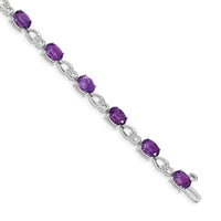 Load image into Gallery viewer, 14k White Gold Complete Oval Amethyst and Diamond Fancy Link 7 inch Bracelet
