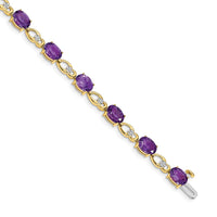 Load image into Gallery viewer, 14k Complete Oval Amethyst and Diamond Fancy Link 7 inch Bracelet
