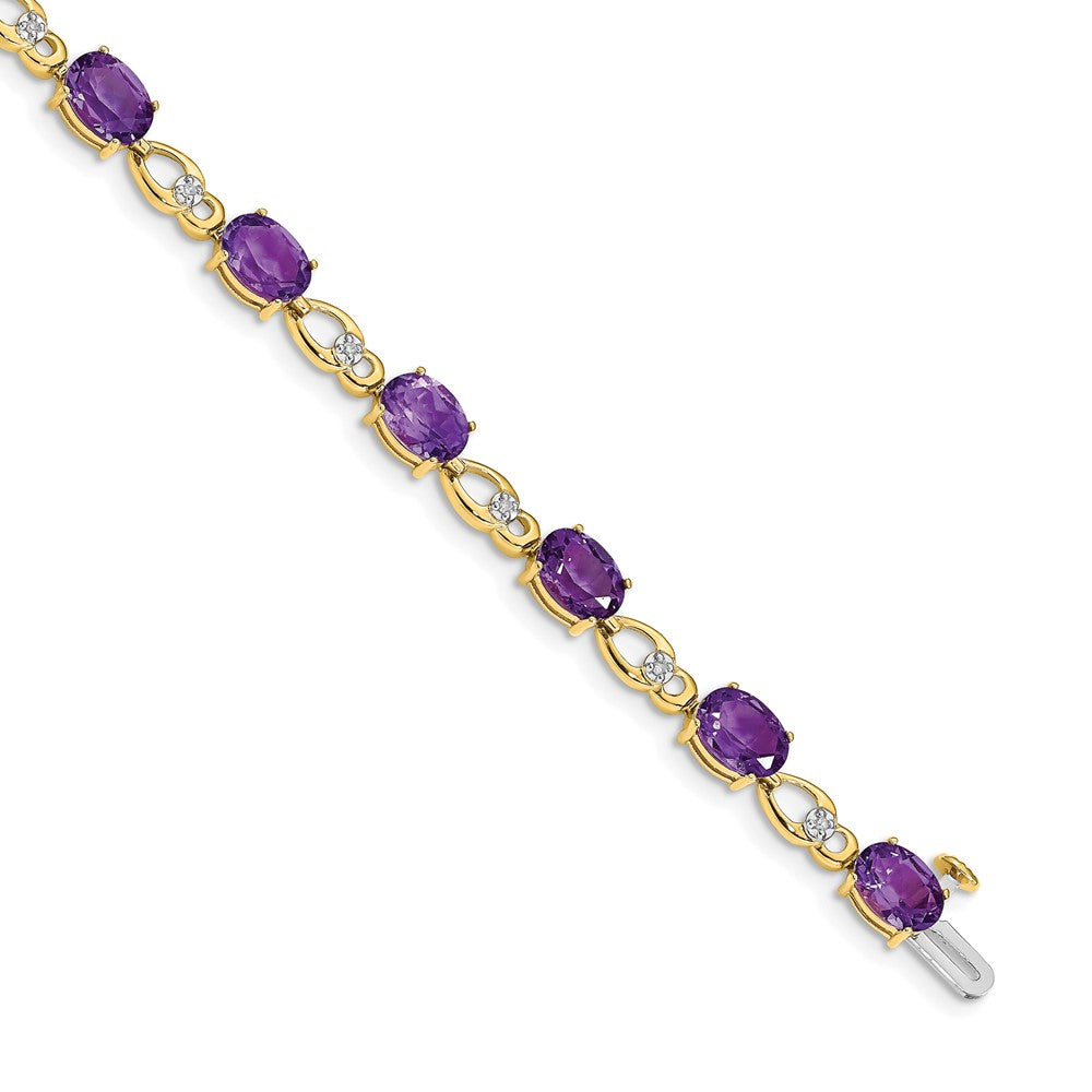 14k Complete Oval Amethyst and Diamond Fancy Link 7 inch Bracelet