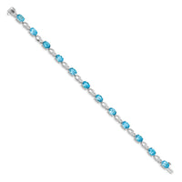 Load image into Gallery viewer, 14k White Gold Complete Oval Swiss Blue Topaz and Diamond Fancy Link 7 inch Bracelet

