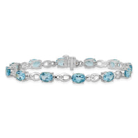 Load image into Gallery viewer, 14k White Gold Complete Oval Swiss Blue Topaz and Diamond Fancy Link 7 inch Bracelet
