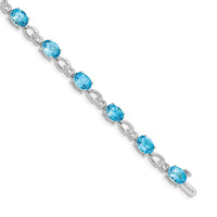 Load image into Gallery viewer, 14k White Gold Complete Oval Swiss Blue Topaz and Diamond Fancy Link 7 inch Bracelet
