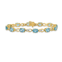 Load image into Gallery viewer, 14k Complete Oval Swiss Blue Topaz and Diamond Fancy Link 7 inch Bracelet

