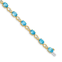 Load image into Gallery viewer, 14k Complete Oval Swiss Blue Topaz and Diamond Fancy Link 7 inch Bracelet
