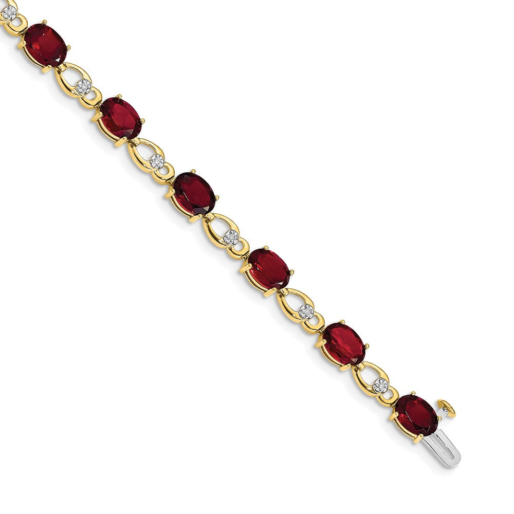 14k Complete Oval Garnet and Diamond Fancy Link 7 inch Bracelet