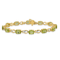 Load image into Gallery viewer, 14k Complete Oval Peridot and Diamond Fancy Link 7 inch Bracelet
