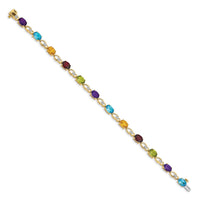 Load image into Gallery viewer, 14k Complete Diamond and Amethyst/Swiss Blue Topaz/Citrine/Garnet/Peridot Fancy Link 7 inch Rainbow Bracelet
