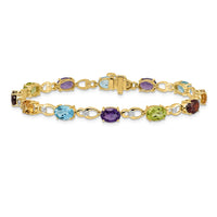 Load image into Gallery viewer, 14k Complete Diamond and Amethyst/Swiss Blue Topaz/Citrine/Garnet/Peridot Fancy Link 7 inch Rainbow Bracelet
