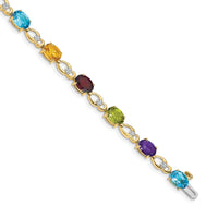 Load image into Gallery viewer, 14k Complete Diamond and Amethyst/Swiss Blue Topaz/Citrine/Garnet/Peridot Fancy Link 7 inch Rainbow Bracelet
