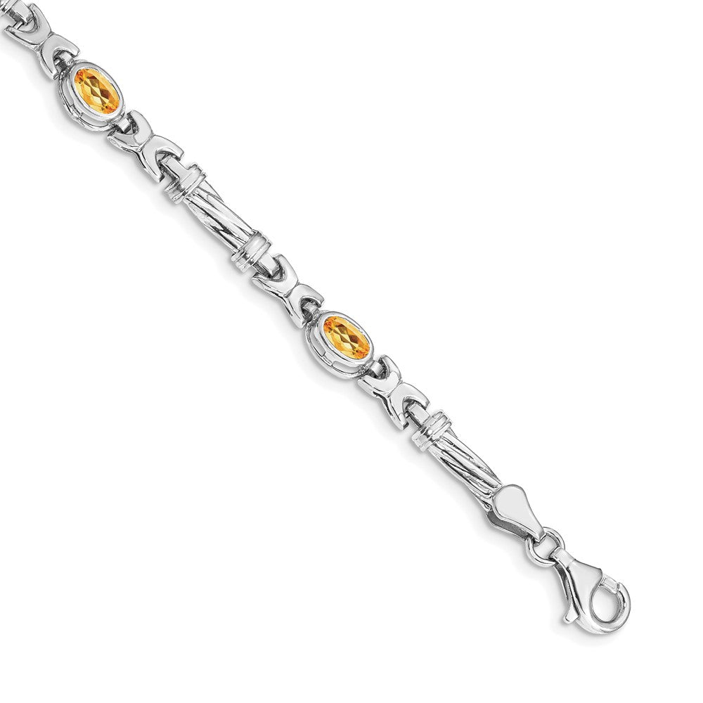 14k White Gold Complete Oval Citrine Fancy Link 7 inch Bracelet
