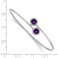 Load image into Gallery viewer, 14k White Gold Complete Round Amethyst and 1/8 carat Diamond Halo Flexible Bangle Bracelet
