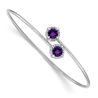 Load image into Gallery viewer, 14k White Gold Complete Round Amethyst and 1/8 carat Diamond Halo Flexible Bangle Bracelet
