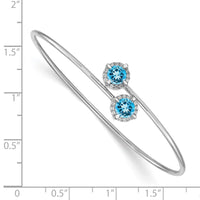 Load image into Gallery viewer, 14k White Gold Complete Round Blue Topaz and 1/8 carat Diamond Halo Flexible Bangle Bracelet
