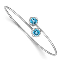 Load image into Gallery viewer, 14k White Gold Complete Round Blue Topaz and 1/8 carat Diamond Halo Flexible Bangle Bracelet
