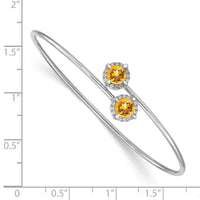 Load image into Gallery viewer, 14k White Gold Complete Round Citrine and 1/8 carat Diamond Halo Flexible Bangle Bracelet

