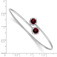 Load image into Gallery viewer, 14k White Gold Complete Round Garnet and 1/8 carat Diamond Halo Flexible Bangle Bracelet

