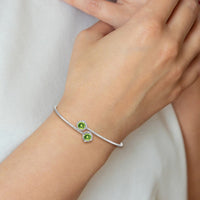 Load image into Gallery viewer, 14k White Gold Complete Round Peridot and 1/8 carat Diamond Halo Flexible Bangle Bracelet
