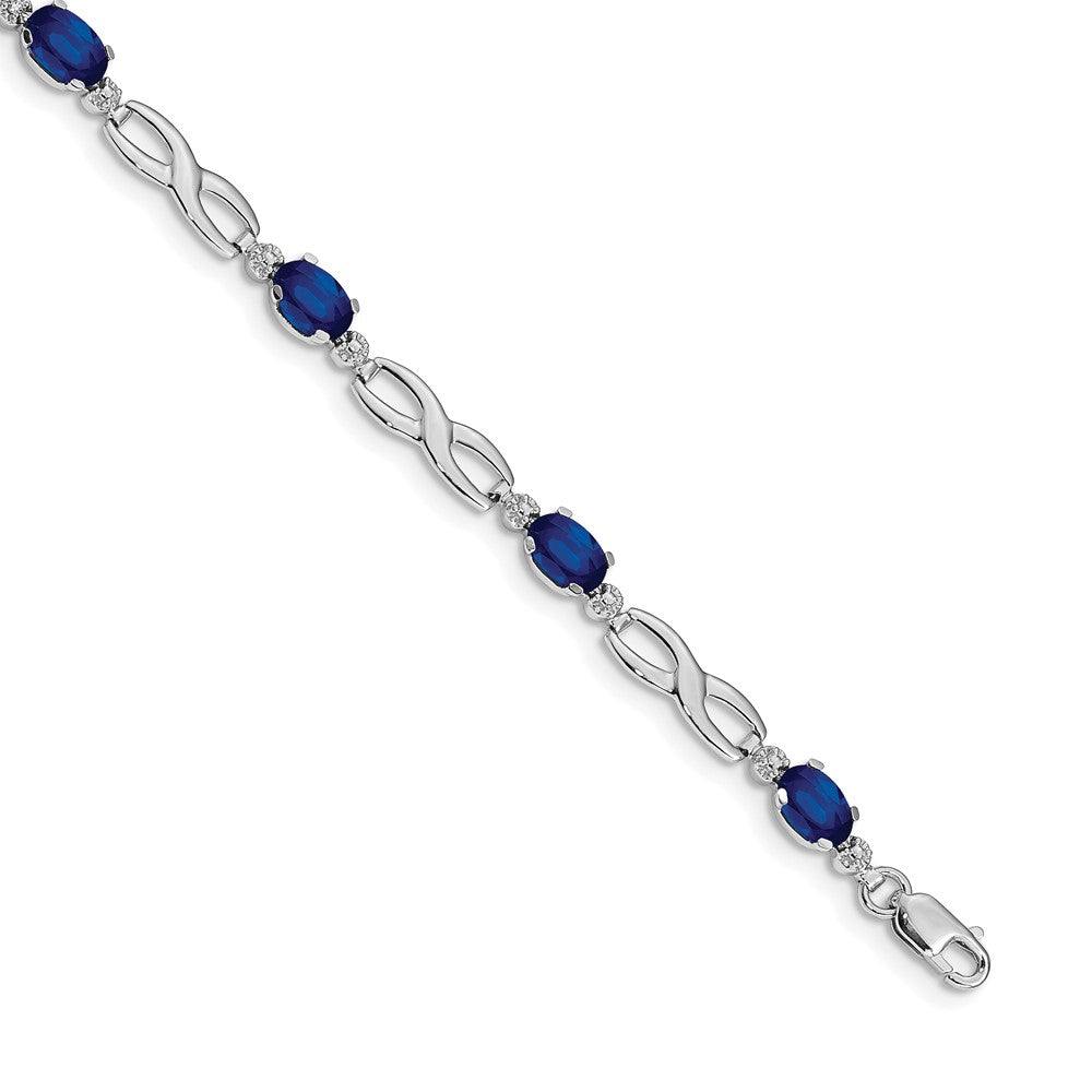 14k White Gold Complete Diamond and Oval Sapphire Infinity 7 inch Bracelet