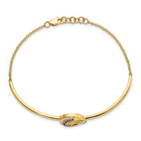 Load image into Gallery viewer, 14k Moon and Star Complete 1/8 carat Diamond and Sapphire Half-Bangle 7 inch Bracelet with 0.5 inch Extender
