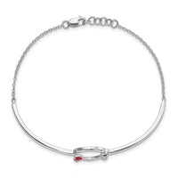 Load image into Gallery viewer, 14k White Gold Polished Complete 1/10 carat Diamond and Ruby Circle Half-Bangle 7 inch Bracelet with 0.5 inch Extender
