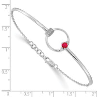 Load image into Gallery viewer, 14k White Gold Polished Complete 1/10 carat Diamond and Ruby Circle Half-Bangle 7 inch Bracelet with 0.5 inch Extender

