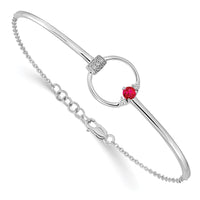 Load image into Gallery viewer, 14k White Gold Polished Complete 1/10 carat Diamond and Ruby Circle Half-Bangle 7 inch Bracelet with 0.5 inch Extender

