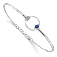 Load image into Gallery viewer, 14k White Gold Complete 1/10 carat Diamond and Blue Sapphire Circle 7 inch Bracelet with 0.5 inch Extender
