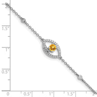 Load image into Gallery viewer, 14k White Gold Polished Complete Diamond and Round Citrine 7 inch Eye Bracelet with 0.5 inch Extender
