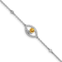 Load image into Gallery viewer, 14k White Gold Polished Complete Diamond and Round Citrine 7 inch Eye Bracelet with 0.5 inch Extender
