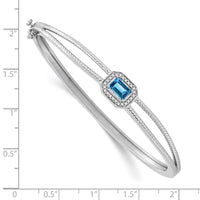 Load image into Gallery viewer, 14k White Gold Complete Emerald-cut Blue Topaz and 1/10 carat Diamond Halo Hinged Bangle Bracelet
