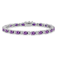 Load image into Gallery viewer, 14k White Gold Complete Oval Amethyst and Diamond 7 inch Bracelet
