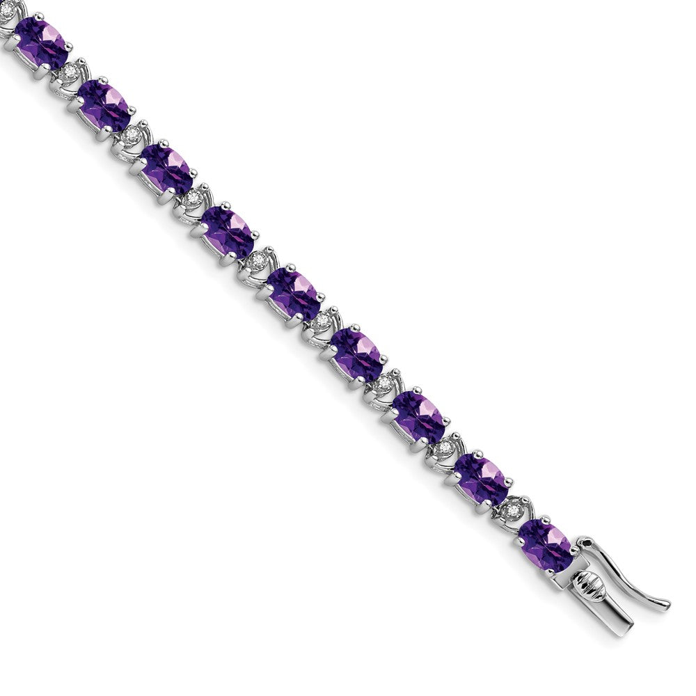 14k White Gold Complete Oval Amethyst and Diamond 7 inch Bracelet