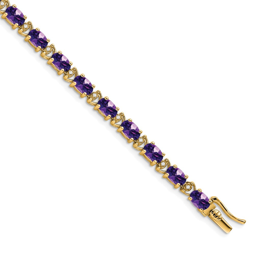 14k Complete Oval Amethyst and Diamond 7 inch Bracelet