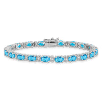 Load image into Gallery viewer, 14k White Gold Complete Oval Swiss Blue Topaz and Diamond 7 inch Bracelet
