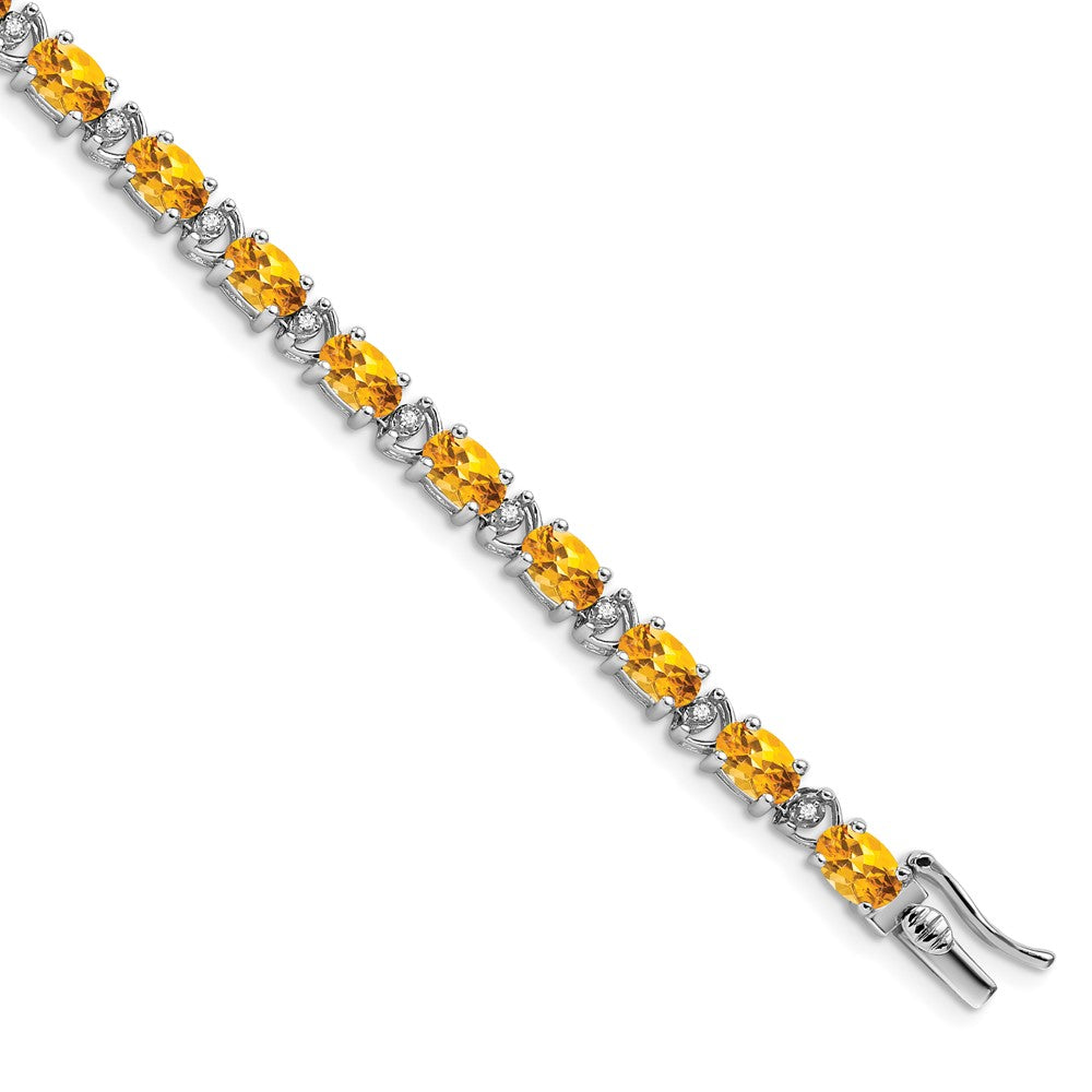 14k White Gold Complete Oval Citrine and Diamond 7 inch Bracelet