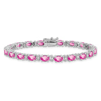 Load image into Gallery viewer, 14k White Gold Complete Lab Created Oval Pink Sapphire and Diamond 7 inch Bracelet
