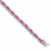 14k White Gold Complete Lab Created Oval Pink Sapphire and Diamond 7 inch Bracelet