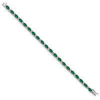 Load image into Gallery viewer, 14k White Gold Complete Oval Lab Created Emerald and Diamond 7 inch Bracelet
