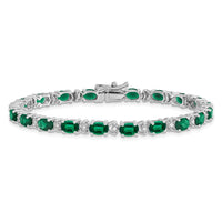 Load image into Gallery viewer, 14k White Gold Complete Oval Lab Created Emerald and Diamond 7 inch Bracelet
