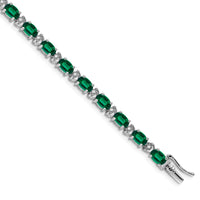 Load image into Gallery viewer, 14k White Gold Complete Oval Lab Created Emerald and Diamond 7 inch Bracelet
