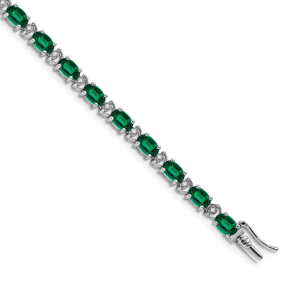 14k White Gold Complete Oval Lab Created Emerald and Diamond 7 inch Bracelet