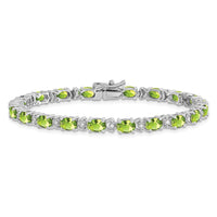Load image into Gallery viewer, 14k White Gold Complete Oval Peridot and Diamond 7 inch Bracelet
