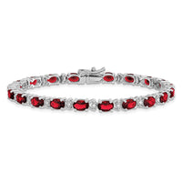 Load image into Gallery viewer, 14k White Gold Complete Oval Lab Created Ruby and Diamond 7 inch Bracelet
