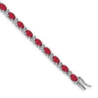 Load image into Gallery viewer, 14k White Gold Complete Oval Lab Created Ruby and Diamond 7 inch Bracelet
