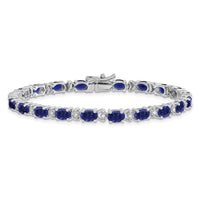 Load image into Gallery viewer, 14k White Gold Complete Oval Lab Created Sapphire and Diamond 7 inch Bracelet
