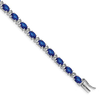 Load image into Gallery viewer, 14k White Gold Complete Oval Lab Created Sapphire and Diamond 7 inch Bracelet
