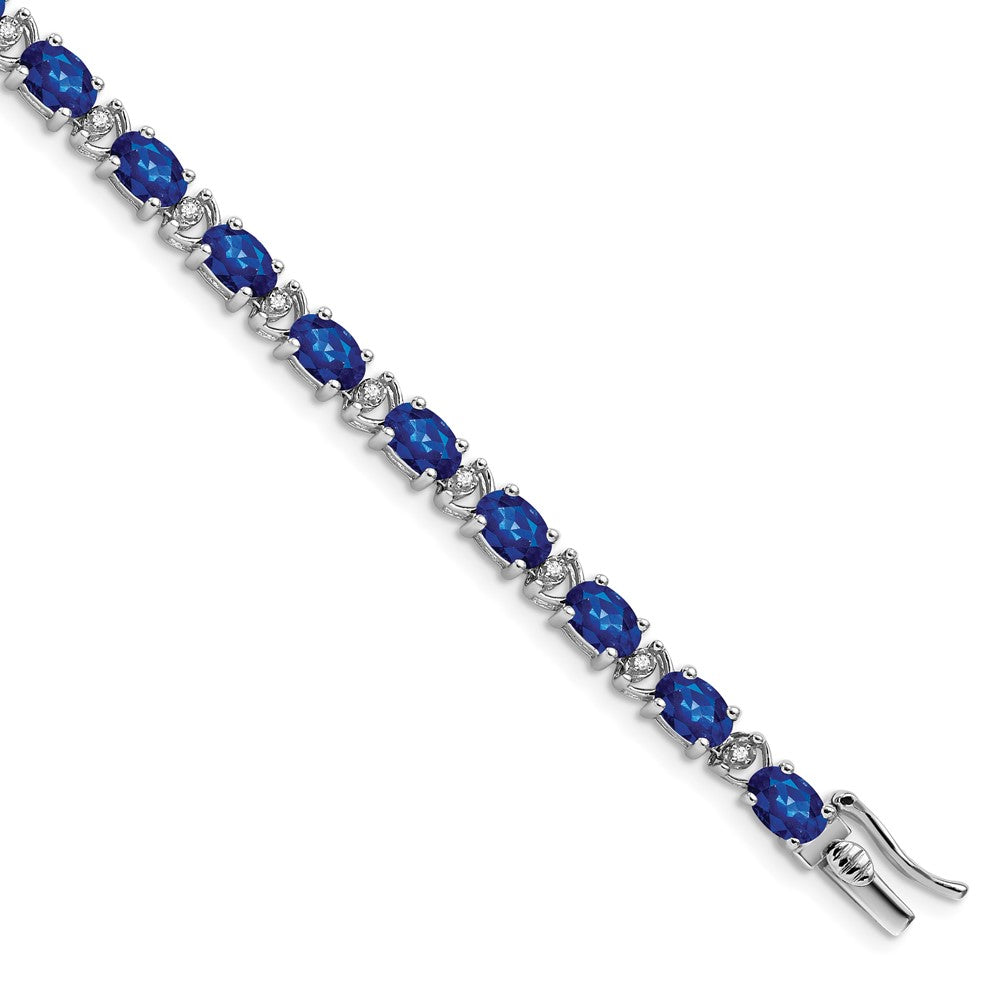 14k White Gold Complete Oval Lab Created Sapphire and Diamond 7 inch Bracelet